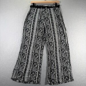 Mudd Black White Floral Stripe Wide Leg Palazzo‎ Pants Boho Lounge Size Large